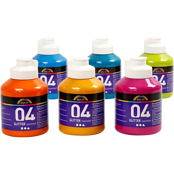 A-Color akryylimaali, värilajitelma, nro 04, kimalle, 6x500 ml/ 1 ltk