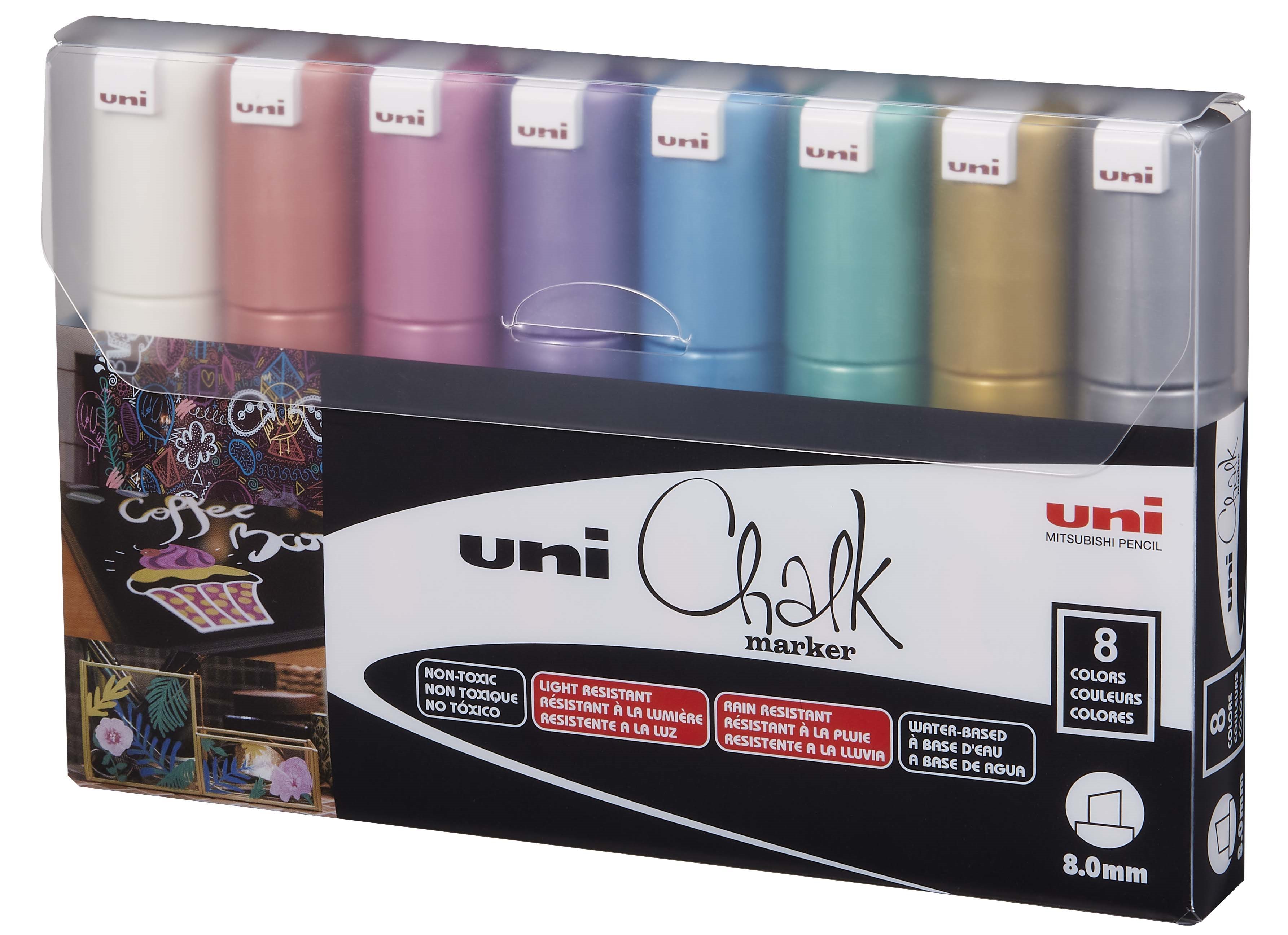 Uni - Chalkmarker 8M - Metallic colors, 8 pc