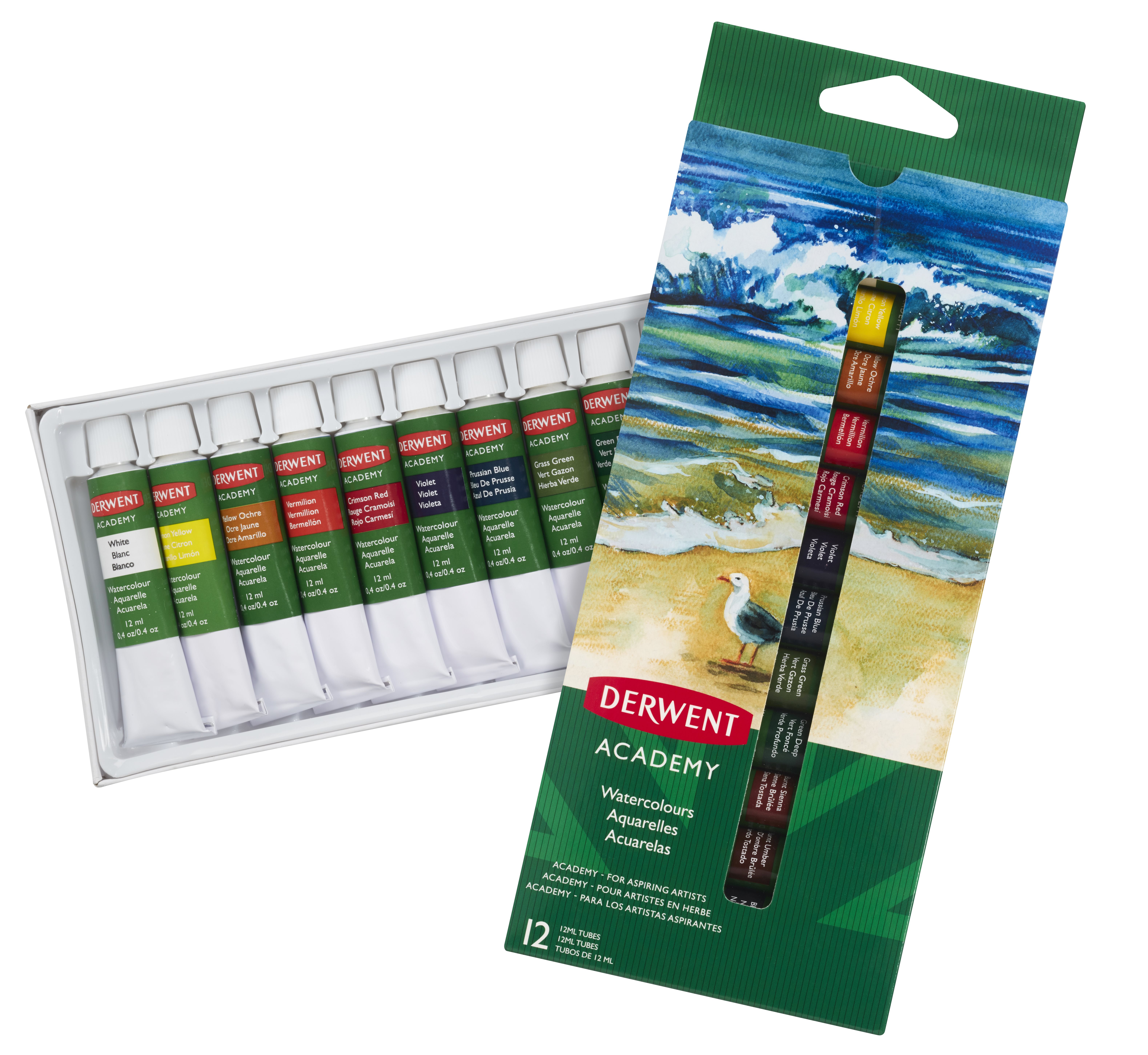 Derwent - Academy Watercolour Paints, Set of 12 x 12ml
