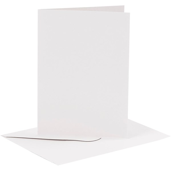 Korttipohjat ja kirjekuoret, valkoinen, kortin koko 10,5x15 cm, kirjekuoren koko 11,5x16,5 cm, 6 set/ 1 pkk