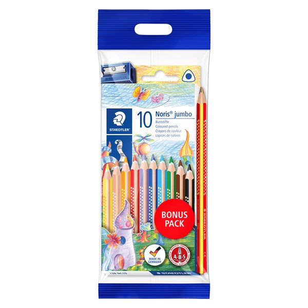 Noris Club® Kolmikulmaiset Värikynät Jumbo 10 kpl +Sateenkaarikynä + Teroitin Staedtler