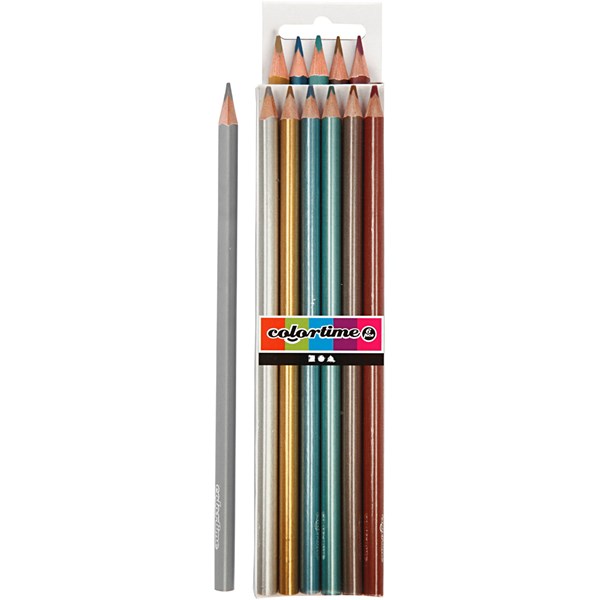 Colortime-värikynät, metallic-värit, Pit. 17,45 cm, kärki 3 mm, 6 kpl/ 1 pkk