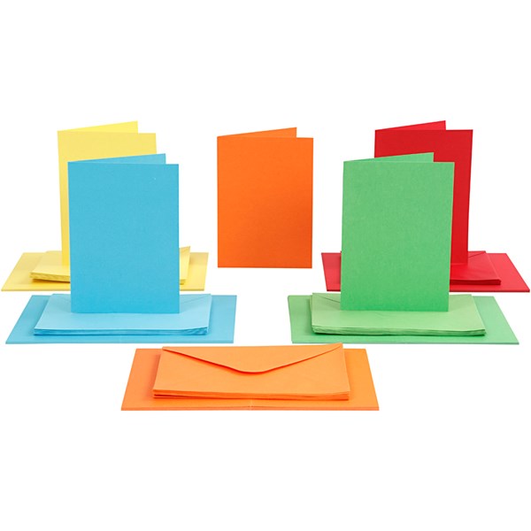 Kortit ja kuoret, värilajitelma, kortin koko 10,5x15 cm, kirjekuoren koko 11,5x16,5 cm, 50 set/ 1 pkk