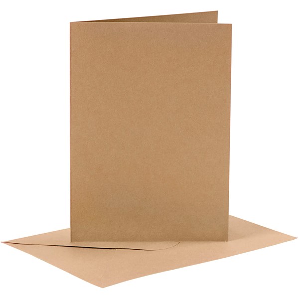 Korttipohjat ja kirjekuoret, luonnonrusk., kortin koko 10,5x15 cm, kirjekuoren koko 11,5x16,5 cm, 6 set/ 1 pkk