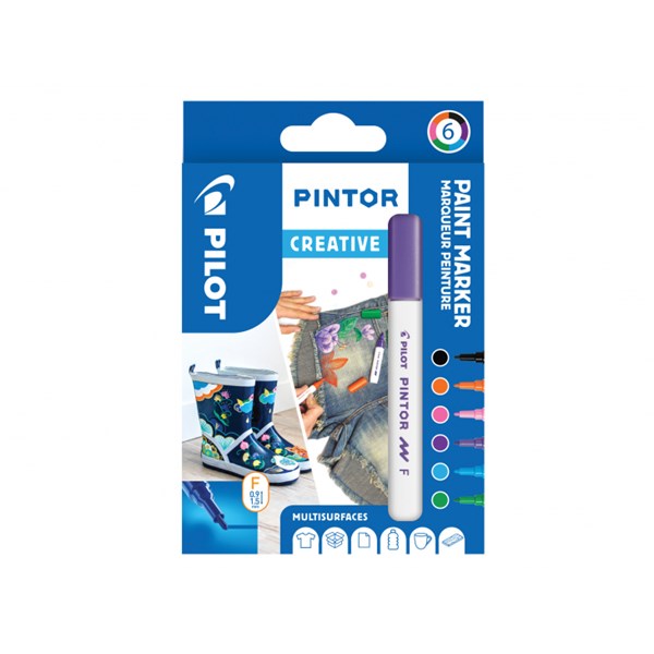 Pintor - Set Fun Mix -x6- Fine - Musta Violetti Vaaleansininen Pinkki Vaalean vihreä Oranssi Pilot