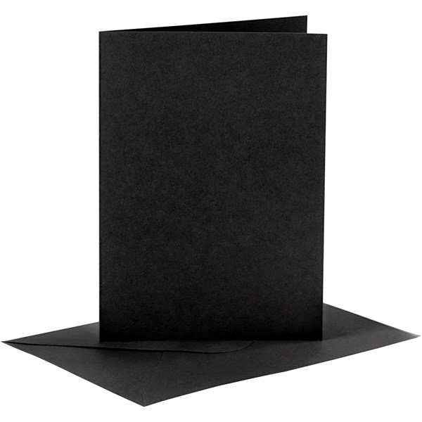 Korttipohjat ja kirjekuoret, musta, kortin koko 10,5x15 cm, kirjekuoren koko 11,5x16,5 cm, 6 set/ 1 pkk