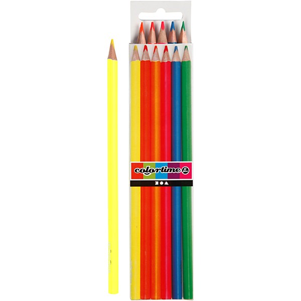 Colortime-värikynät, neonvärit, Pit. 17,45 cm, kärki 3 mm, 6 kpl/ 1 pkk