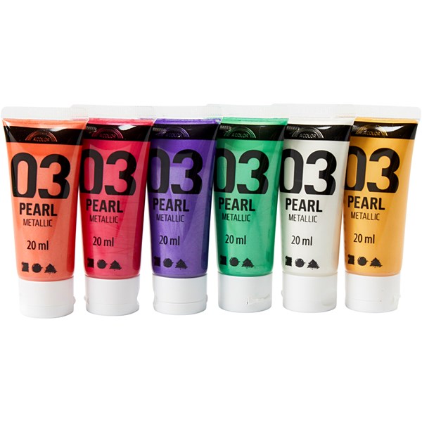 A-Color akryylimaali, Lisävärit, nro 03, metallinen, 6x20 ml/ 1 pkk