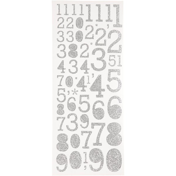 Kimalletarrat, hopea, numerot, 10x24 cm, 2 ark/ 1 pkk