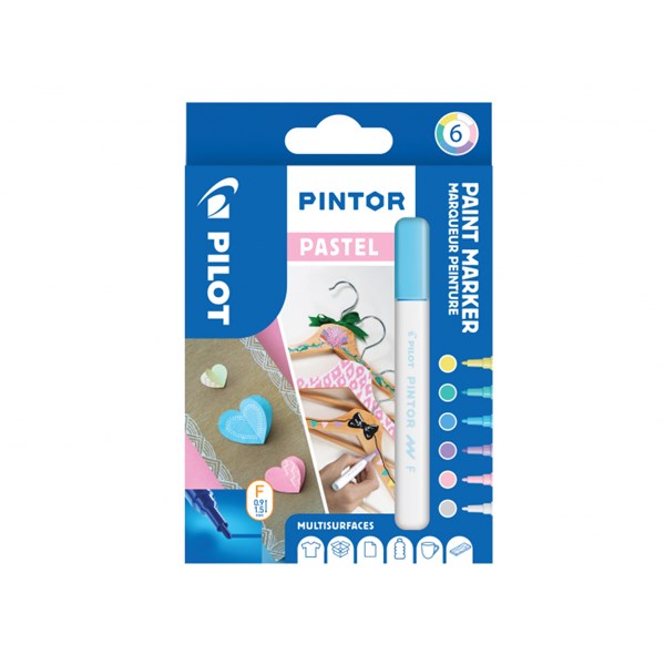 Pintor - Set Pastel Mix -x6- Fine - Sininen Keltainen Violetti Vihreä Pinkki Valkoinen Pilot