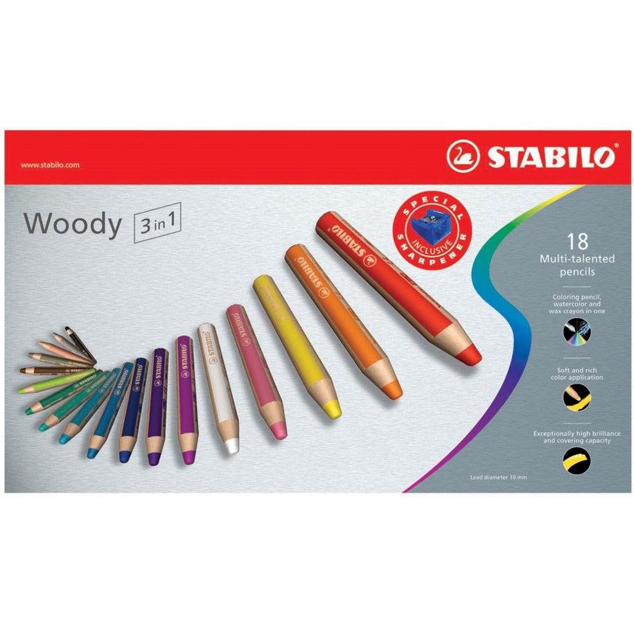 Stabilo - Woody 3in1 wallet of 18 colours with sharpener