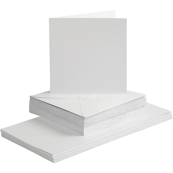Korttipohjat ja kirjekuoret, valkoinen, kortin koko 15x15 cm, kirjekuoren koko 16x16 cm, 50 set/ 1 pkk