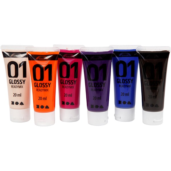 A-Color akryylimaali, Lisävärit, nro 01, kiiltävä, 6x20 ml/ 1 pkk