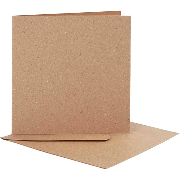 Korttipohjat kirjekuorineen, luonnonrusk., kortin koko 12,5x12,5 cm, kirjekuoren koko 13,5x13,5 cm, 10 set/ 1 pkk