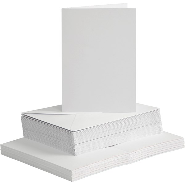 Korttipohjat ja kirjekuoret, valkoinen, kortin koko 10,5x15 cm, kirjekuoren koko 11,5x16,5 cm, 50 set/ 1 pkk