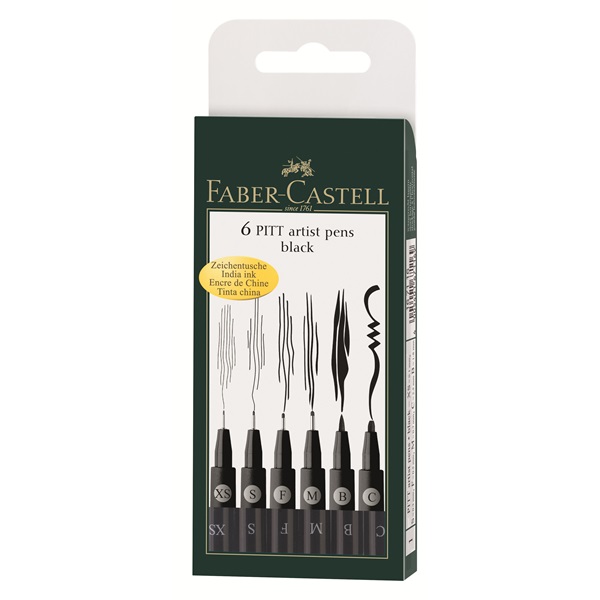 Faber-Castell - 6 PITT Artist Pen - Musta (167116)