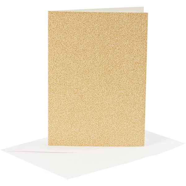 Korttipohja & kirjekuori, kulta, kortin koko 10,5x15 cm, kirjekuoren koko 11,5x16,5 cm, kimalle, 4 set/ 1 pkk
