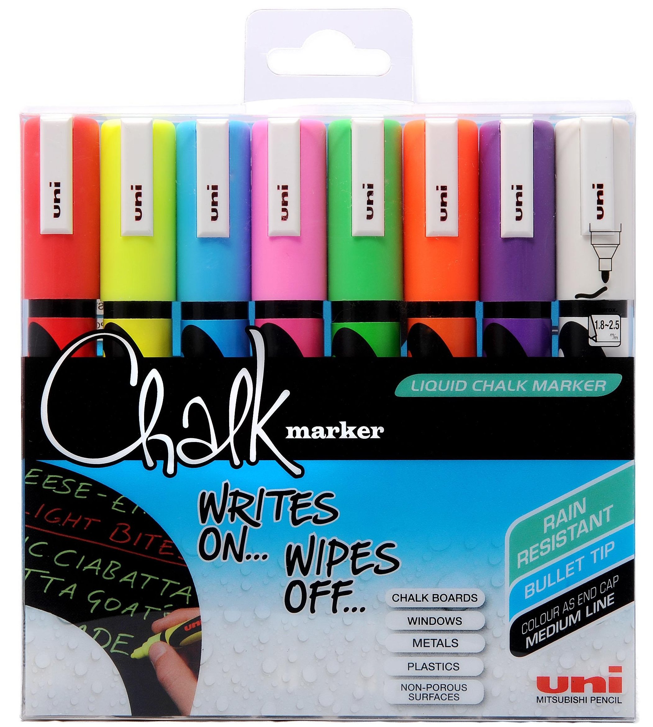 Uni - Chalkmarker PC8K - Assorted colors, 4 pc