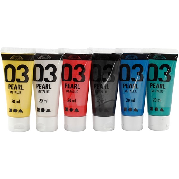 A-Color akryylimaali, perusvärilajitelma, nro 03, metallinen, 6x20 ml/ 1 pkk