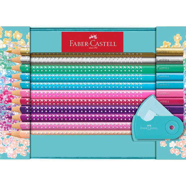 Värikynät Sparkle metallirasiassa 20 kpl + teroitin Faber-Castell