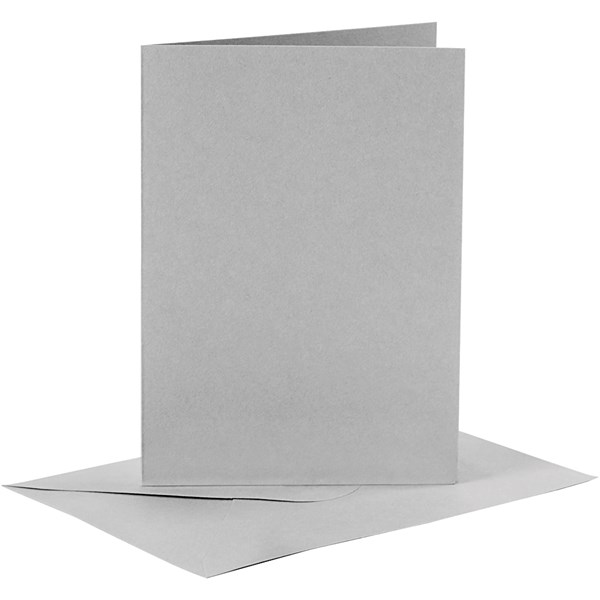 Kortit ja kuoret, harmaa, kortin koko 10,5x15 cm, kirjekuoren koko 11,5x16,5 cm, 6 set/ 1 pkk