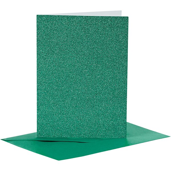 Korttipohjat ja kirjekuoret, vihreä, kortin koko 10,5x15 cm, kirjekuoren koko 11,5x16,5 cm, kimalle, 4 set/ 1 pkk