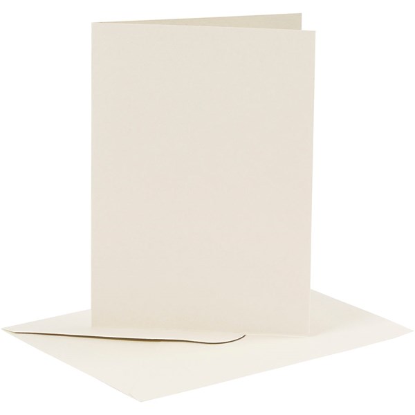 Korttipohjat ja kirjekuoret, luonnonvalkonen, kortin koko 10,5x15 cm, kirjekuoren koko 11,5x16,5 cm, 6 set/ 1 pkk