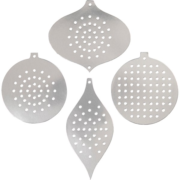 Ompelukartonki, metallic hopea, Kork. 8,5-12 cm, aukon koko 3 mm, 8 kpl/ 1 pkk