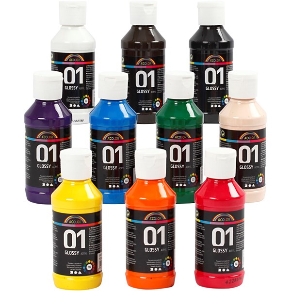 A-Color akryylimaali, värilajitelma, nro 01, kiiltävä, 10x100 ml/ 1 pkk