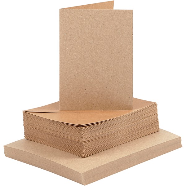 Korttipohjat ja kirjekuoret, luonnonrusk., kortin koko 10,5x15 cm, kirjekuoren koko 11,5x16,5 cm, 50 set/ 1 pkk