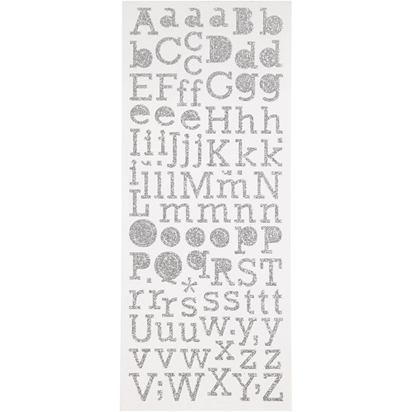 Kimalletarrat, hopea, kirjaimet, 10x24 cm, 2 ark/ 1 pkk